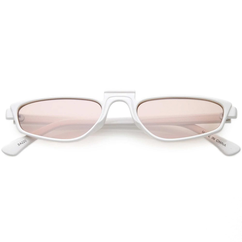 Retro Sunglasses Oval Narrow Cat Eye White Frame Pink Lens Fashion Glasses